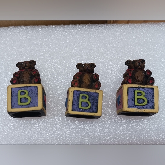 Vintage Gallo Painted PewterThimble/Bear on Blocks/Signed '88/Lot Of 3 - Picture 3 of 9